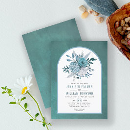Teal och aqua blåa blommor och Arch bröllop Inbjudningar