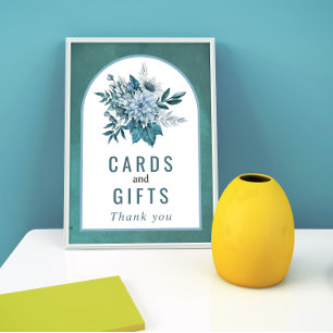 Teal och aqua blåa blommor och foliage bröllop poster