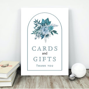 Teal och aqua blåa blommor och foliage bröllop poster