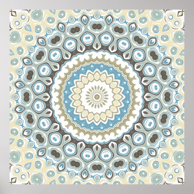 Teal och beige mandalamönster med jordtoner poster (Framsidan)