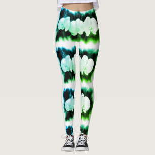 Teal och blå orkidéer leggings