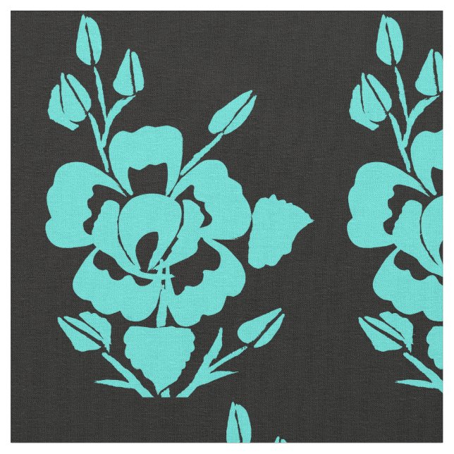 Teal och Black Combed Cotton Fabric Tyg (Närbild)