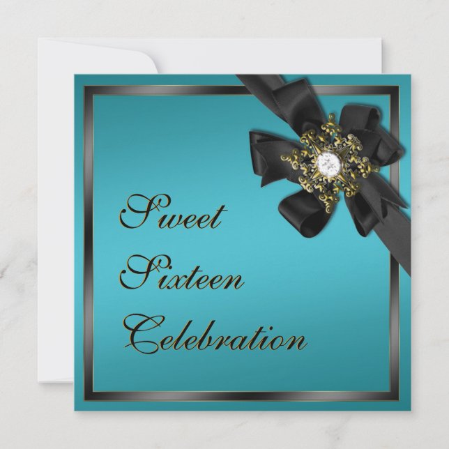 Teal och Black Diamond Bowed Inbjudan (Framsida)