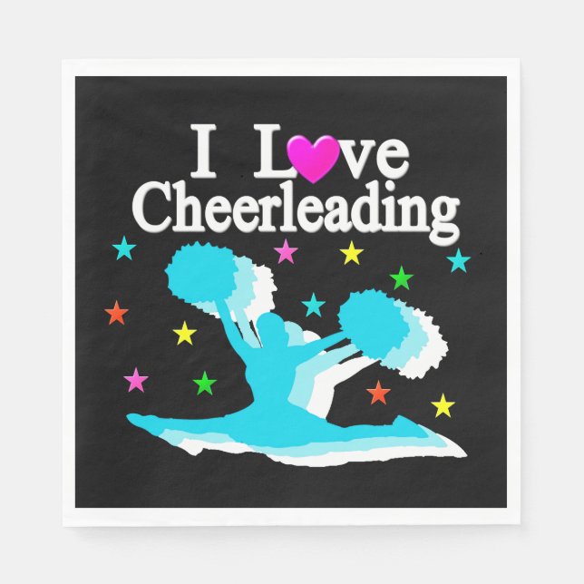 TEAL OCH BLACK I KÄRLEK CHEERLEADING PAPPRA NAPKIN PAPPERSSERVETT (Framsidan)