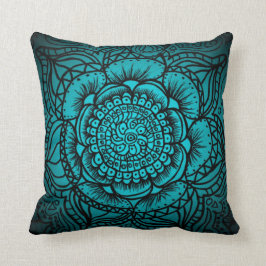 Teal och Black Mandala Pillow Kudde