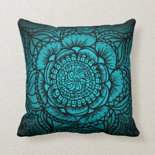 Teal och Black Mandala Pillow Kudde