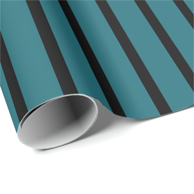 Teal och Black Stripe Presentpapper (Rullad Hörn)