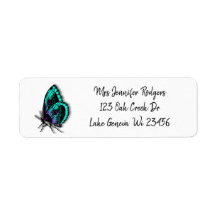 Teal och Blue Butterfly Returadress Etikett