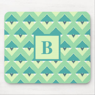Teal och Blue Geometric Mönster Monogram Musmatta