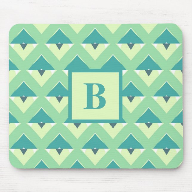Teal och Blue Geometric Mönster Monogram Musmatta (Framsidan)