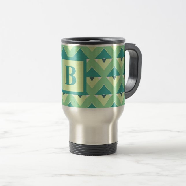 Teal och Blue Geometric Mönster Monogram Resemugg (Framsida höger)