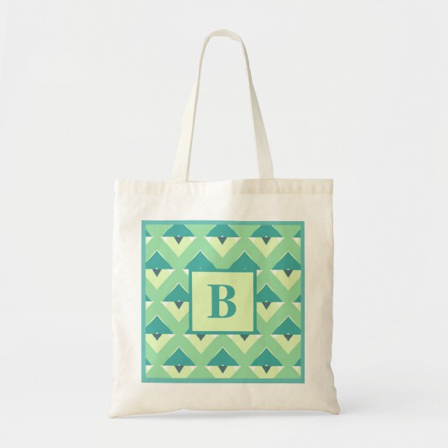 Teal och Blue Geometric Mönster Monogram Tygkasse (Framsidan)