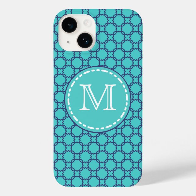 Teal och Blue Maroccan Mönster - Monogrammed (Baksida)