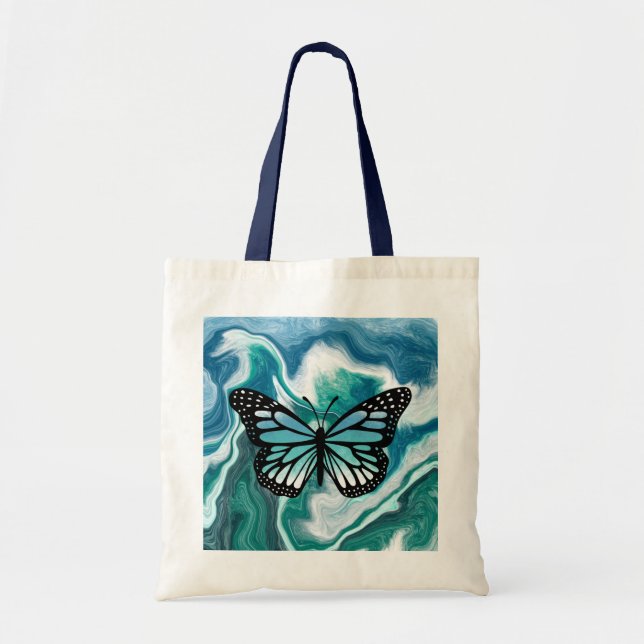 Teal och Blue Turcos Marble Butterfly Tygkasse (Framsidan)