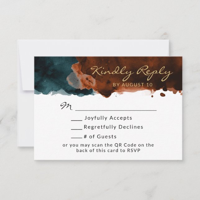 Teal och bränd orange akvarell QR-kod RSVP OSA Kort (Framsida)