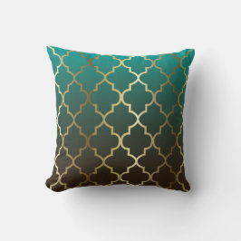 Teal och Brown Blend | Guld Quatrefoil Mönster Kudde