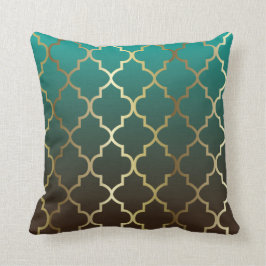 Teal och Brown Blend | Guld Quatrefoil Mönster Kudde