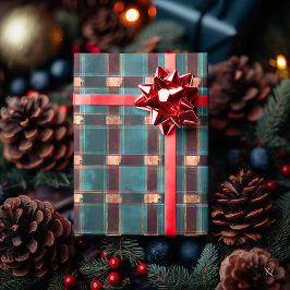 Teal och Brown Play - Rustic Helgdag Tartan Presentpapper