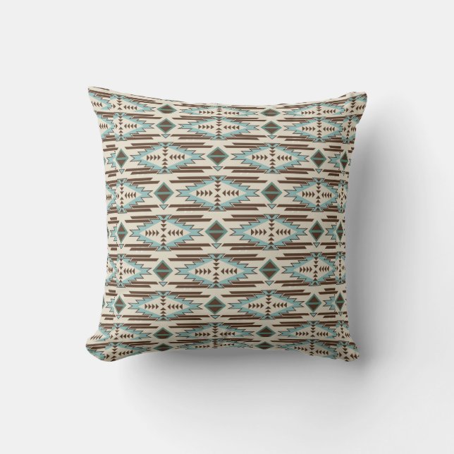 Teal och Brown Southwest Tribal Mönster Kudde (Framsida)