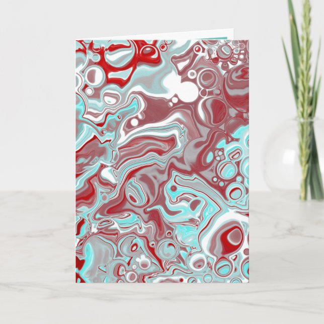 Teal och Burgundy Marble Fluid Art Blank Kort (Framsida)
