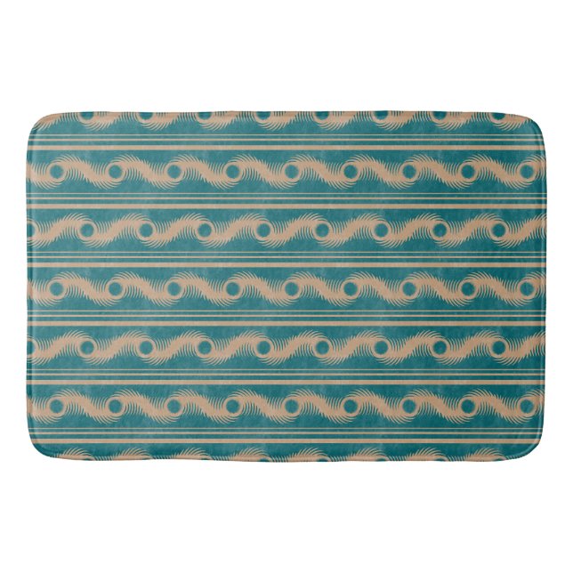 Teal och Caramel Spiral Geometric Stripe Mönster Badrumsmatta (Framsidan)