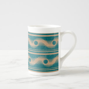 Teal och Caramel Spiral Geometric Stripe Mönster Benporslin Mugg