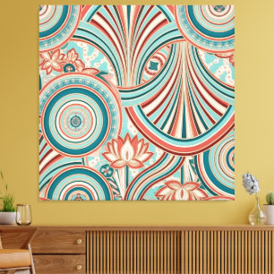 Teal och Coral Nouveau Flöde Canvastryck