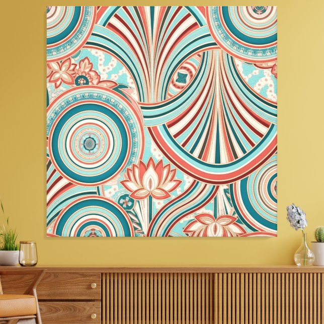 Teal och Coral Nouveau Flöde  Canvastryck (Insitu (Vardagsrum))