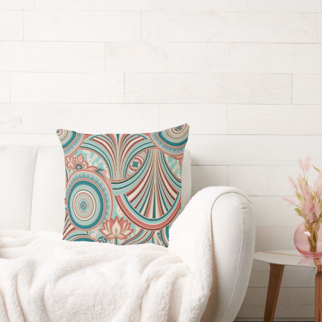 Teal och Coral Nouveau Flöde  Kudde (Soffa)