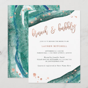 Teal och Faux Ro Guld Geode Brunch och Bubly Inbjudningar