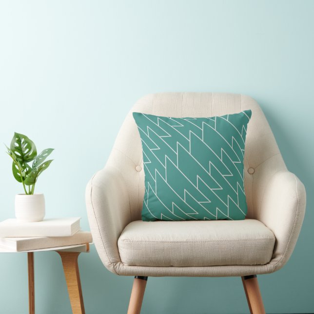 Teal och Grått Modern Geometric Mönster Kudde (Stol)
