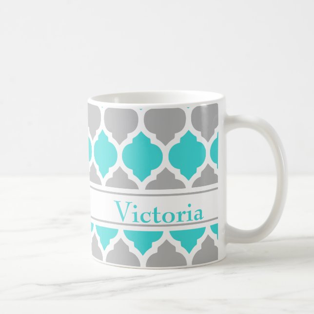 Teal och Grått Moroccan Trellis Mönster Kaffemugg (Höger)