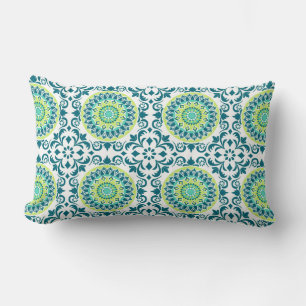 Teal och Grönt Boho Mönster Lumbarkudde