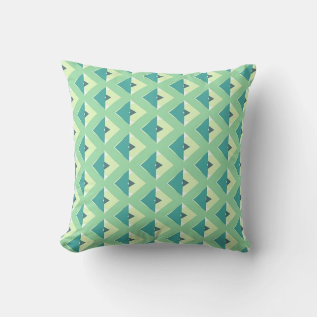 Teal och Grönt Diamond Geometric Mönster Kudde (Framsida)