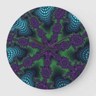 Teal och Grönt Starburst Stor Klocka