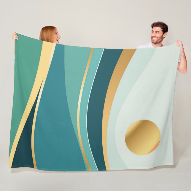 Teal och Guld Abstrakt Blanket: ett modernt Påståe Fleecefilt (På plats)