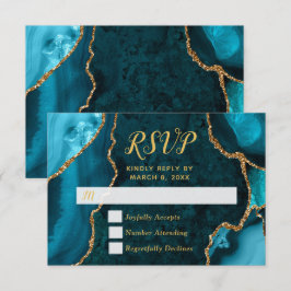 Teal och Guld Agat Marmor RSVP OSA Kort