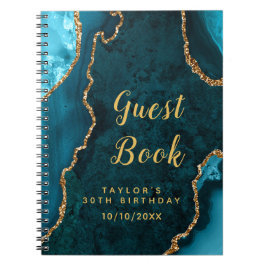 Teal och Guld Agate Birthday Guest Bok Anteckningsbok