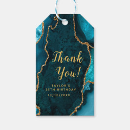 Teal och Guld Agate Birthday Tack Presentetikett