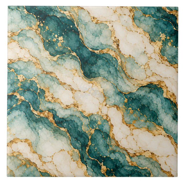 Teal och guld Agate Marmor Keramisk Platta Kakelplatta (Framsidan)