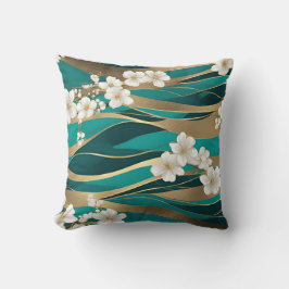 Teal Och Guld Blommor Kudde