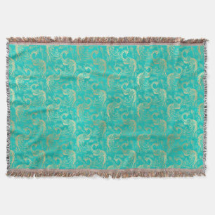 Teal och guld boho elegant fredsock mönster  filt