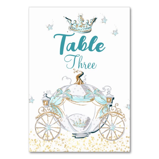 Teal och Guld Cinderella Princess Carriage Bordsnummer (Framsidan)
