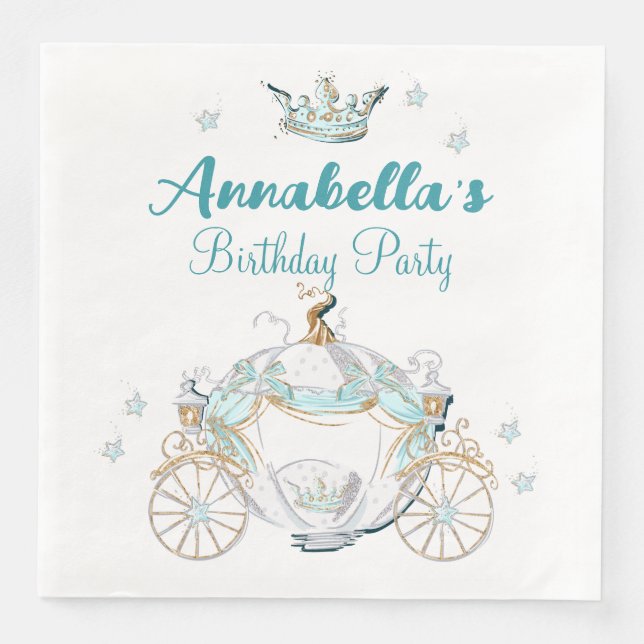 Teal och Guld Cinderella Princess Carriage Pappersservett (Framsida)