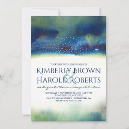Teal och Guld Dot Modern Watercolor Bröllop Inbjudningar