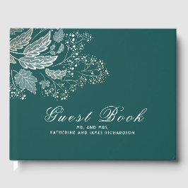 Teal och Guld Foliage Elegant bröllop Gästböcker