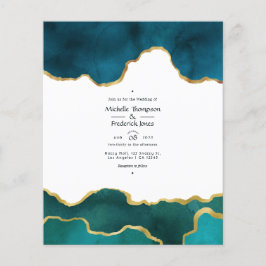 Teal och guld Geode Agat Sten Bröllop Flygblad