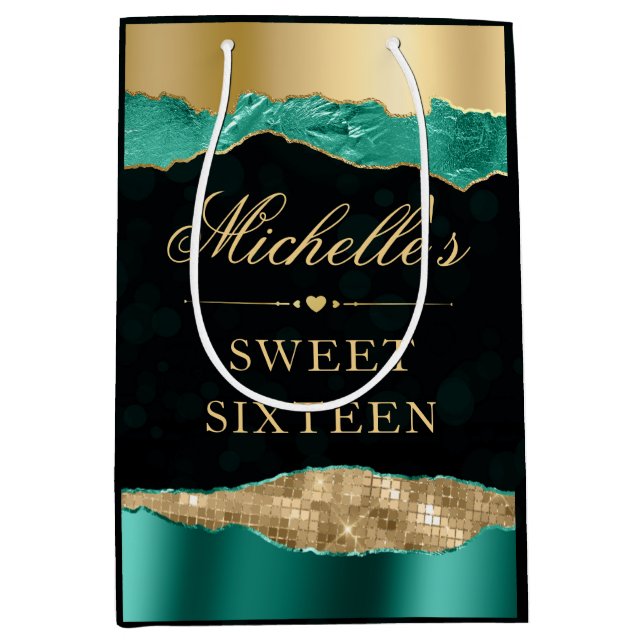 Teal och Guld Glam Tårar Bokeh Sweet sixteen (Framsidan)