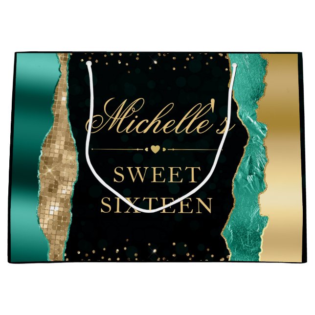 Teal och Guld Glam Tårar Bokeh Sweet sixteen (Framsidan)
