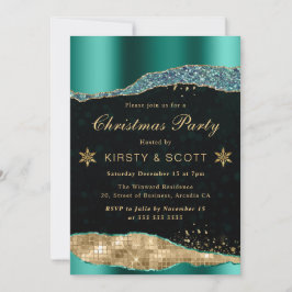 Teal och Guld Glam Tårar jul Party Inbjudningar